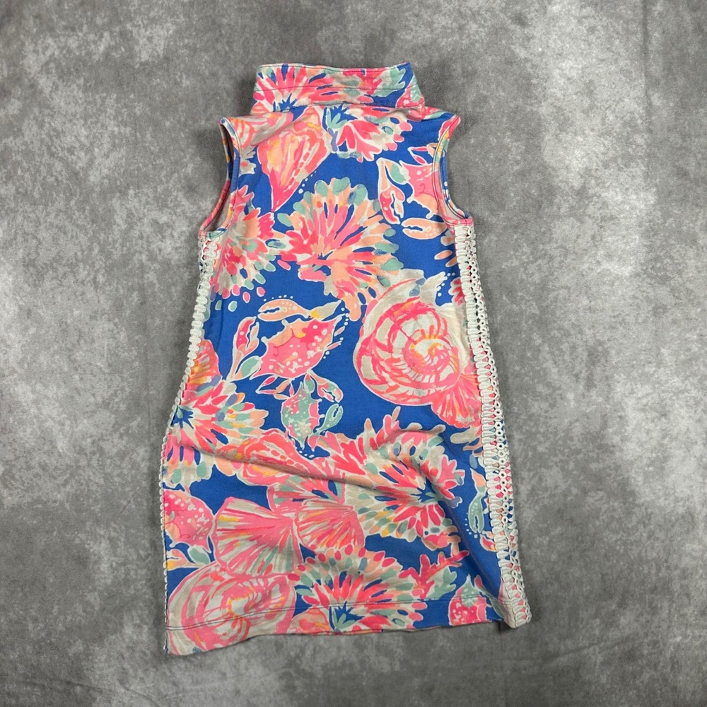 Lilly Pulitzer Girls M 6-7 Blue Pink Floral Crab Shell Quarter Zip Dress Knit - Picture 3 of 6